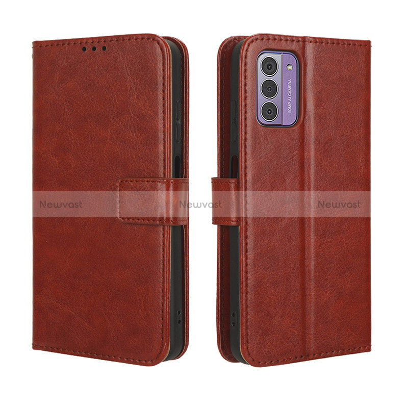 Leather Case Stands Flip Cover Holder BY5 for Nokia G310 5G Brown