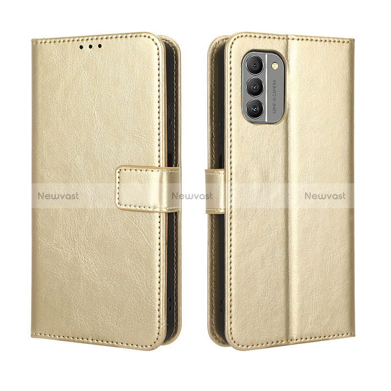 Leather Case Stands Flip Cover Holder BY5 for Nokia G400 5G Gold