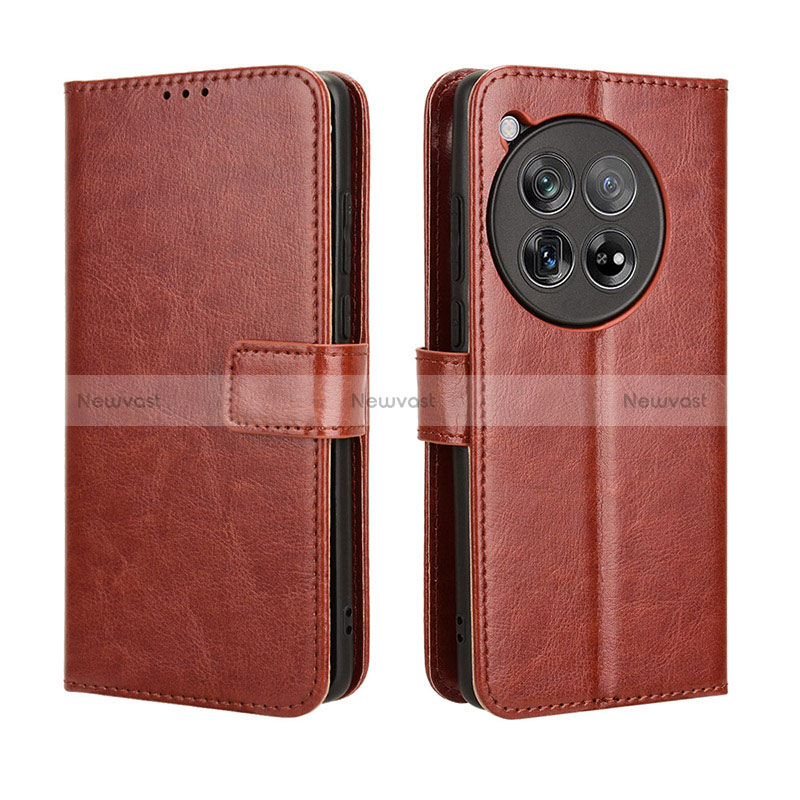 Leather Case Stands Flip Cover Holder BY5 for OnePlus Ace 3 5G Brown