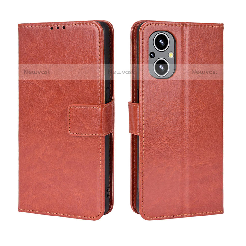 Leather Case Stands Flip Cover Holder BY5 for OnePlus Nord N20 5G Brown