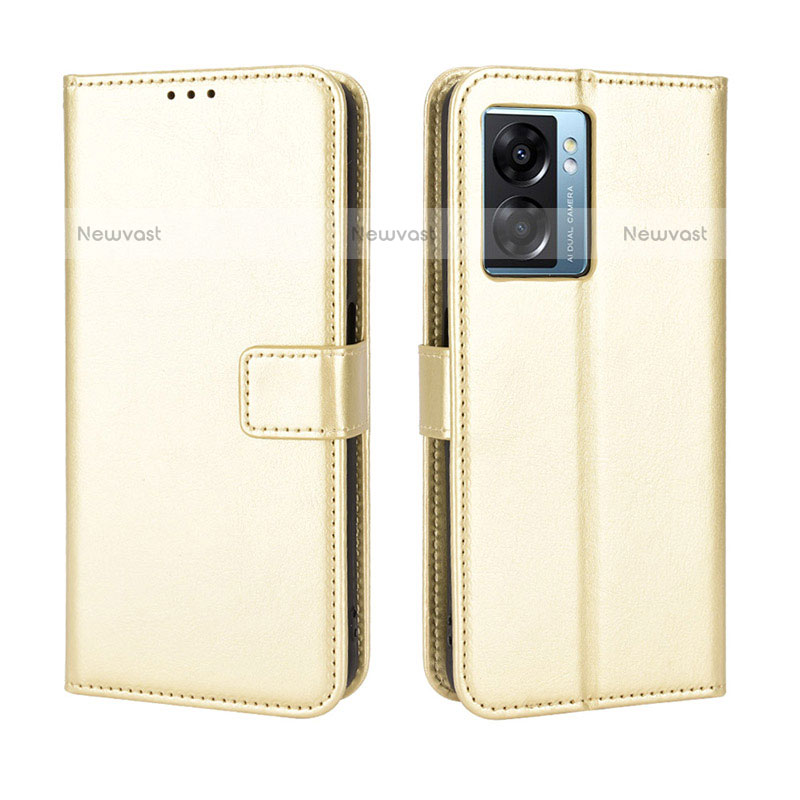 Leather Case Stands Flip Cover Holder BY5 for OnePlus Nord N300 5G Gold