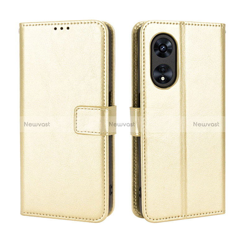 Leather Case Stands Flip Cover Holder BY5 for Oppo A58x 5G Gold