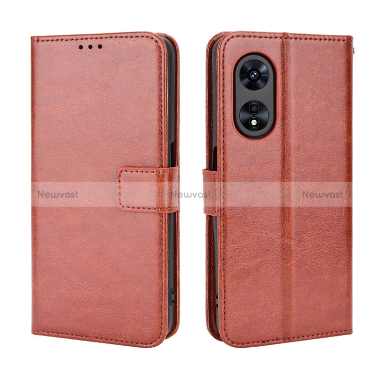 Leather Case Stands Flip Cover Holder BY5 for Oppo A97 5G Brown