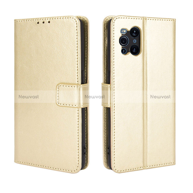 Leather Case Stands Flip Cover Holder BY5 for Oppo Find X3 5G Gold