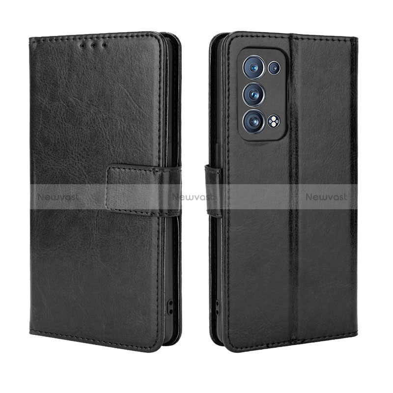 Leather Case Stands Flip Cover Holder BY5 for Oppo Reno6 Pro+ Plus 5G Black