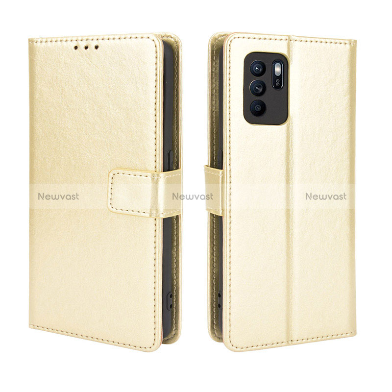 Leather Case Stands Flip Cover Holder BY5 for Oppo Reno6 Z 5G Gold