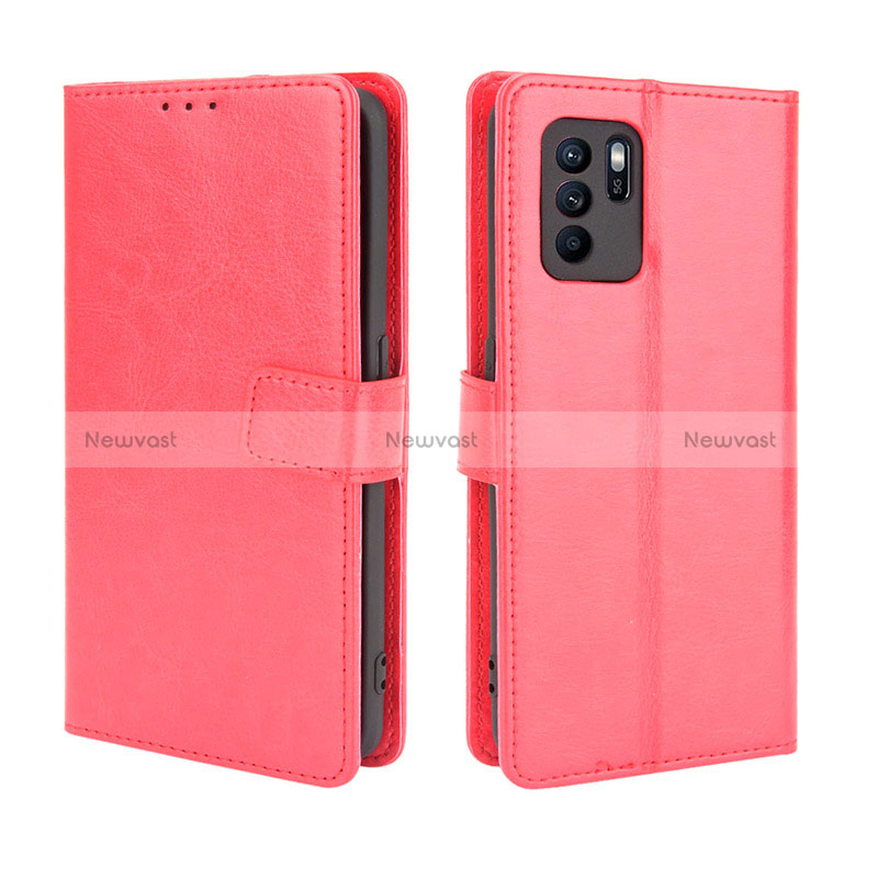 Leather Case Stands Flip Cover Holder BY5 for Oppo Reno6 Z 5G Red