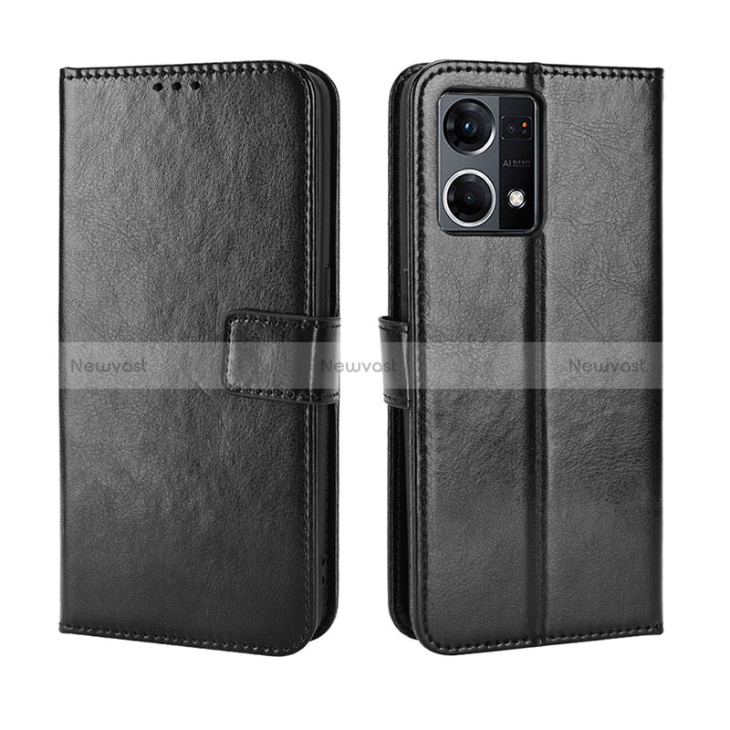 Leather Case Stands Flip Cover Holder BY5 for Oppo Reno7 4G Black