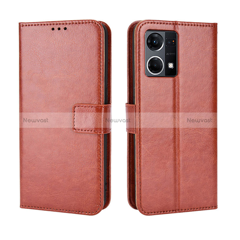 Leather Case Stands Flip Cover Holder BY5 for Oppo Reno7 4G Brown