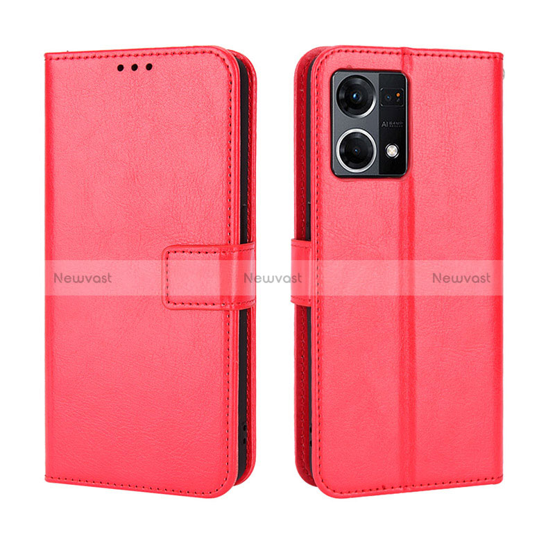 Leather Case Stands Flip Cover Holder BY5 for Oppo Reno7 4G Red