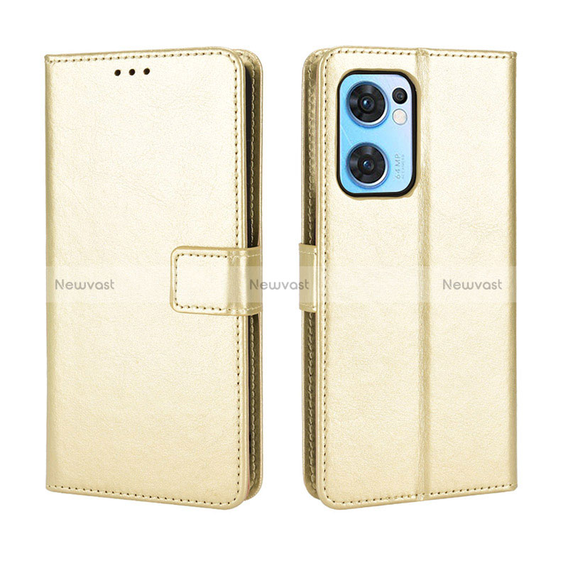 Leather Case Stands Flip Cover Holder BY5 for Oppo Reno7 5G Gold