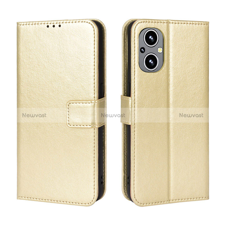 Leather Case Stands Flip Cover Holder BY5 for Oppo Reno7 Lite 5G Gold