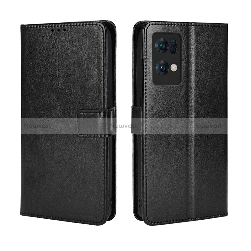 Leather Case Stands Flip Cover Holder BY5 for Oppo Reno7 Pro 5G Black