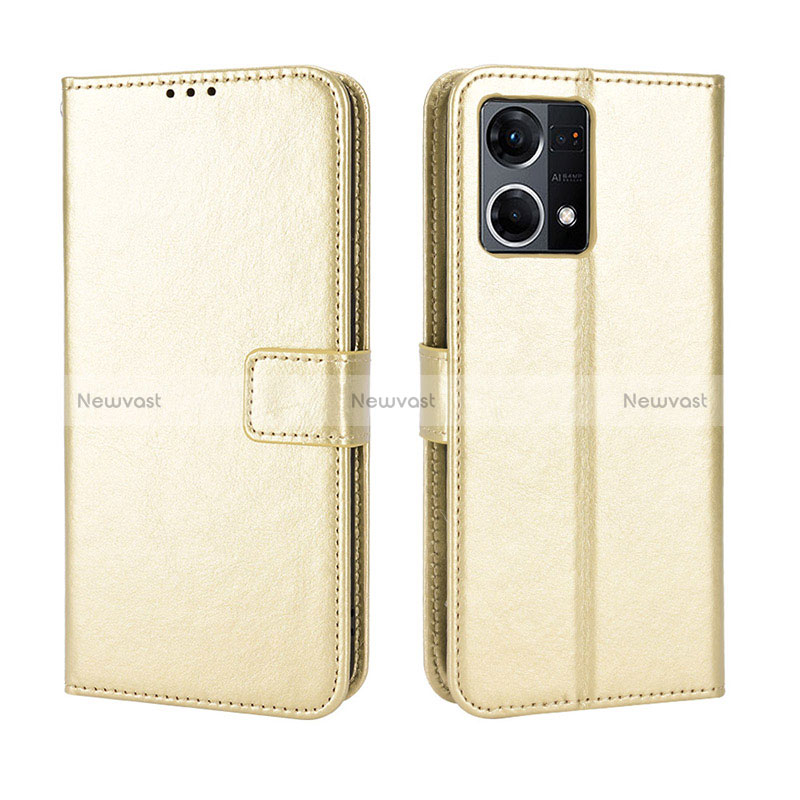 Leather Case Stands Flip Cover Holder BY5 for Oppo Reno8 4G Gold