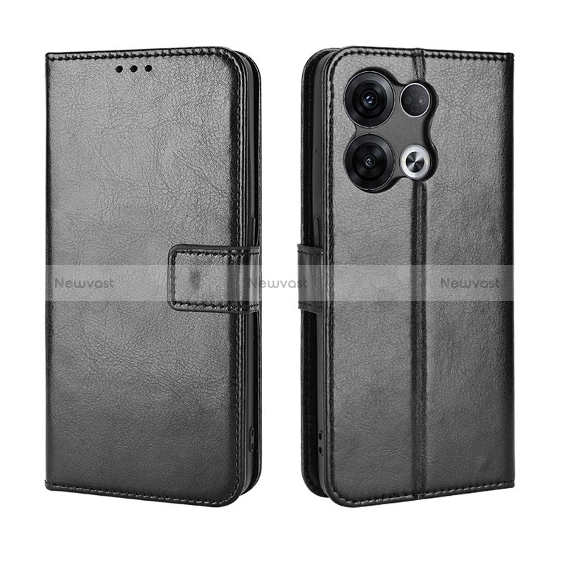 Leather Case Stands Flip Cover Holder BY5 for Oppo Reno8 5G Black