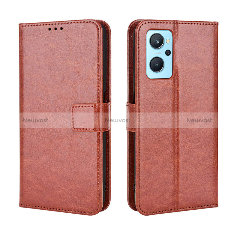 Leather Case Stands Flip Cover Holder BY5 for Realme 9i 4G Brown