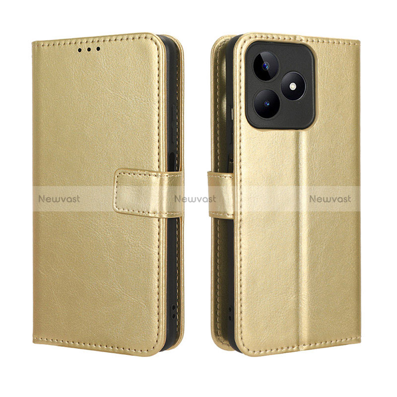 Leather Case Stands Flip Cover Holder BY5 for Realme C53 India Gold