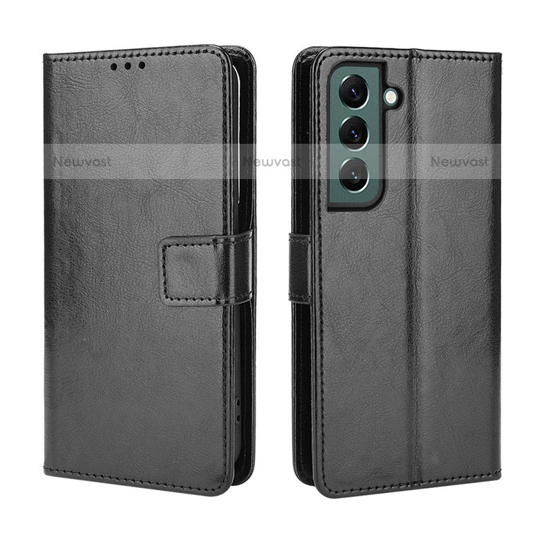 Leather Case Stands Flip Cover Holder BY5 for Samsung Galaxy S22 5G Black