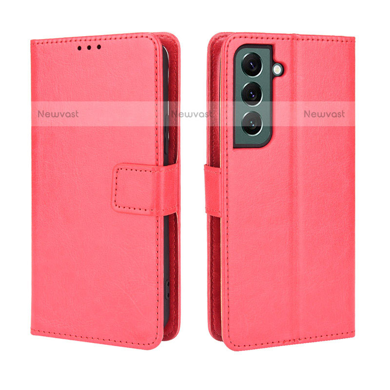 Leather Case Stands Flip Cover Holder BY5 for Samsung Galaxy S22 5G Red