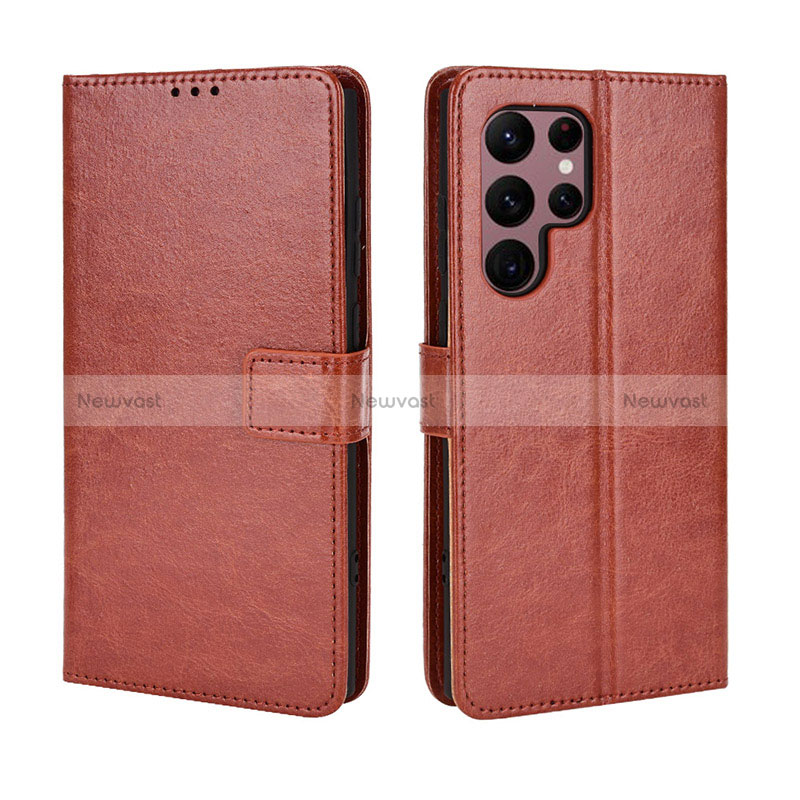 Leather Case Stands Flip Cover Holder BY5 for Samsung Galaxy S22 Ultra 5G