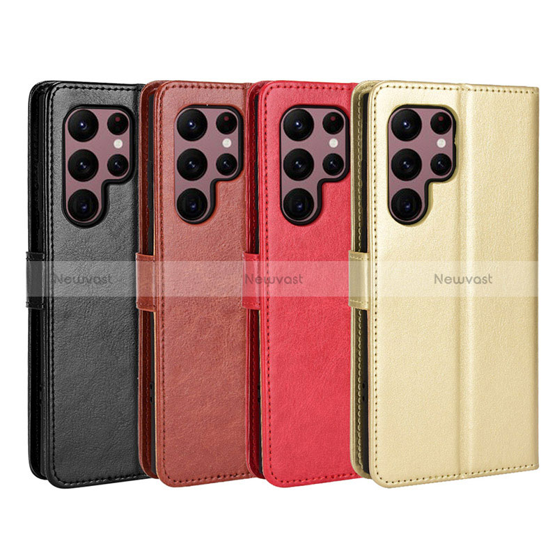 Leather Case Stands Flip Cover Holder BY5 for Samsung Galaxy S22 Ultra 5G