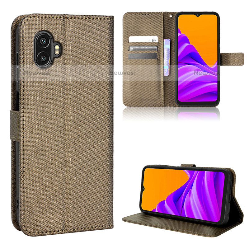 Leather Case Stands Flip Cover Holder BY5 for Samsung Galaxy XCover 6 Pro 5G Brown