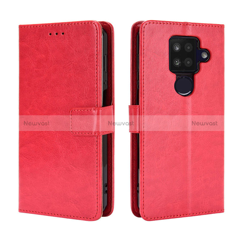 Leather Case Stands Flip Cover Holder BY5 for Sharp Aquos Sense4 Plus Red