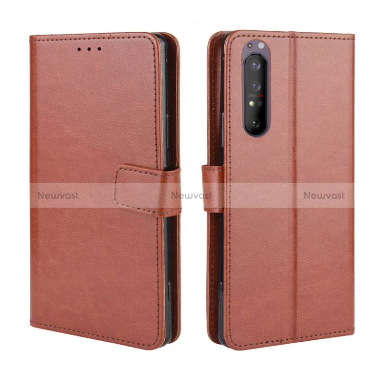 Leather Case Stands Flip Cover Holder BY5 for Sony Xperia 1 II Brown