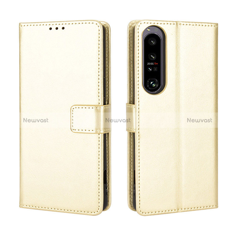 Leather Case Stands Flip Cover Holder BY5 for Sony Xperia 1 IV Gold