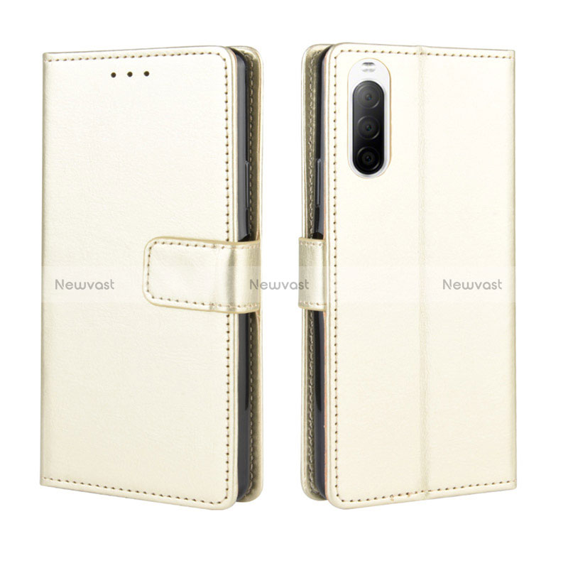 Leather Case Stands Flip Cover Holder BY5 for Sony Xperia 10 II Gold