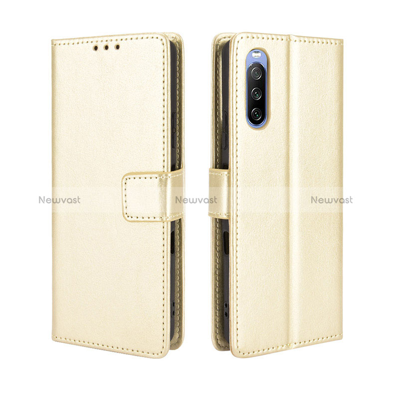 Leather Case Stands Flip Cover Holder BY5 for Sony Xperia 10 III Gold