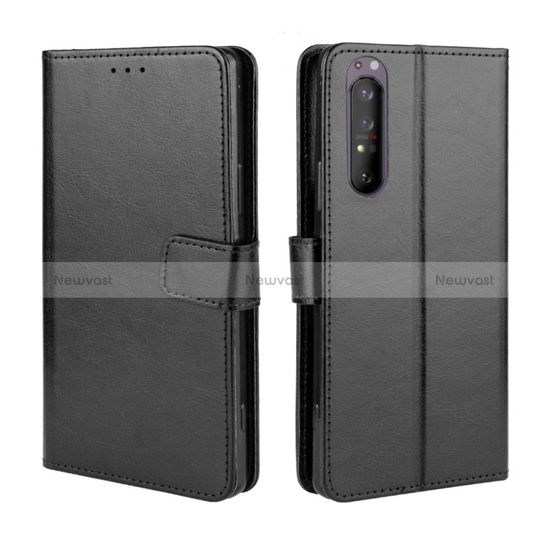 Leather Case Stands Flip Cover Holder BY5 for Sony Xperia 5 II Black