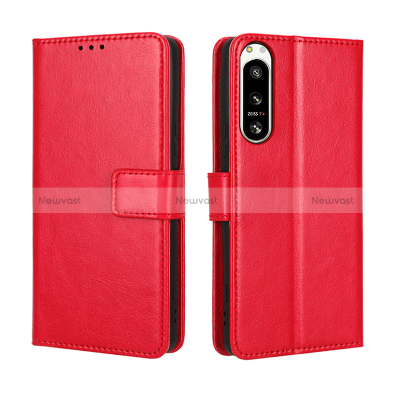 Leather Case Stands Flip Cover Holder BY5 for Sony Xperia 5 IV Red