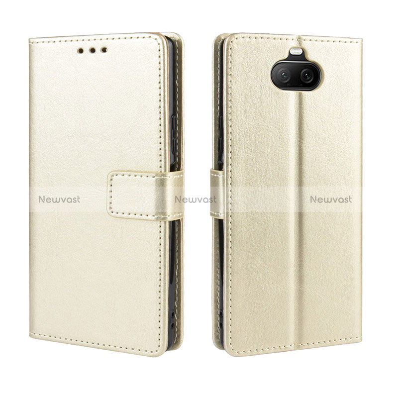 Leather Case Stands Flip Cover Holder BY5 for Sony Xperia 8 Lite Gold