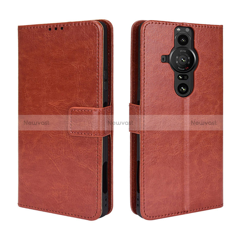 Leather Case Stands Flip Cover Holder BY5 for Sony Xperia PRO-I Brown