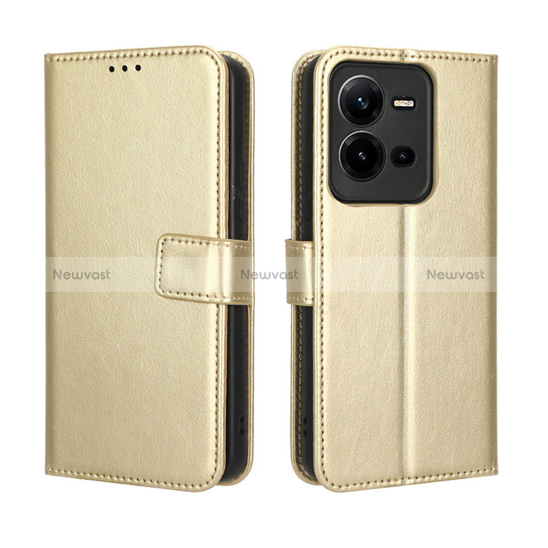 Leather Case Stands Flip Cover Holder BY5 for Vivo X80 Lite 5G Gold