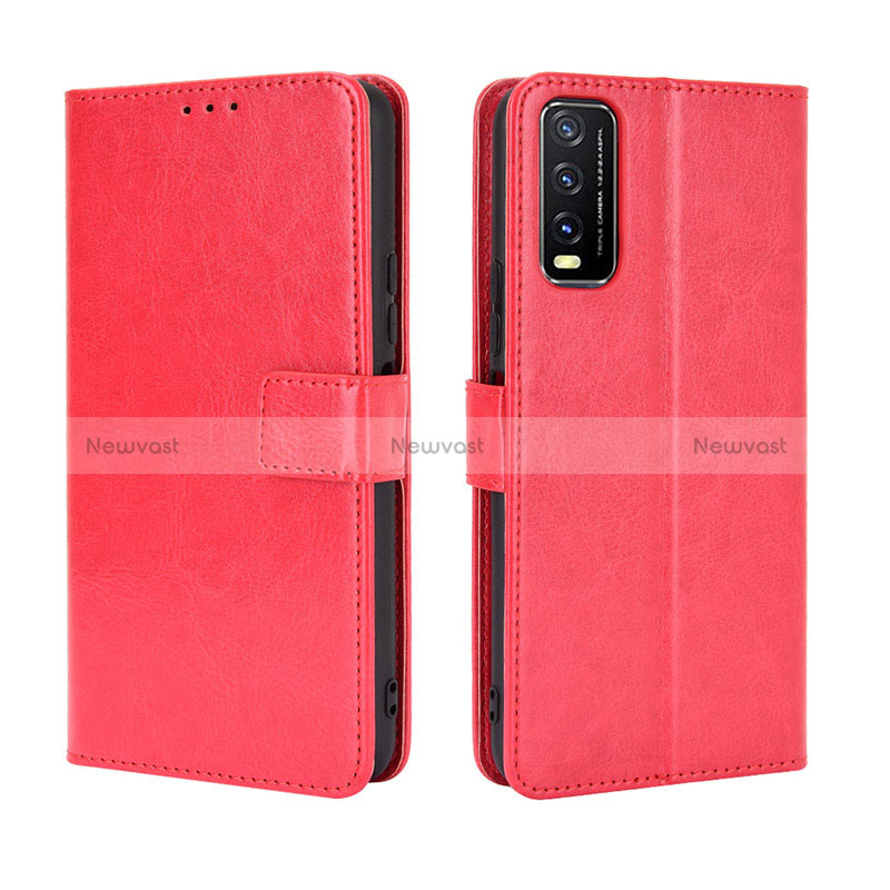 Leather Case Stands Flip Cover Holder BY5 for Vivo Y11s Red