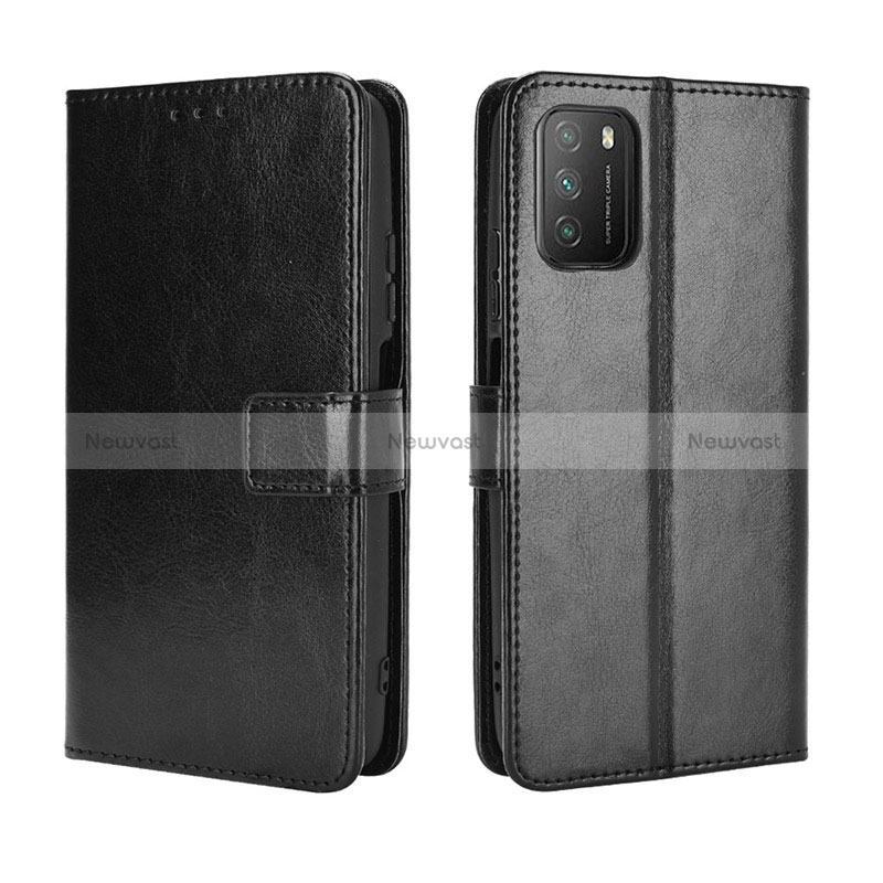 Leather Case Stands Flip Cover Holder BY5 for Xiaomi Poco M3 Black