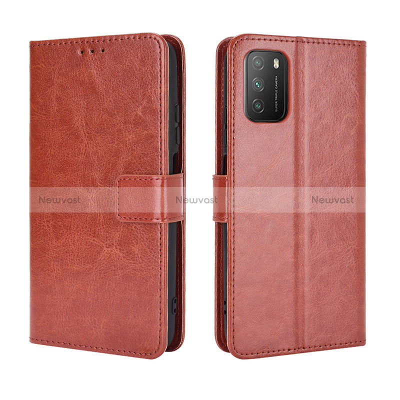 Leather Case Stands Flip Cover Holder BY5 for Xiaomi Poco M3 Brown