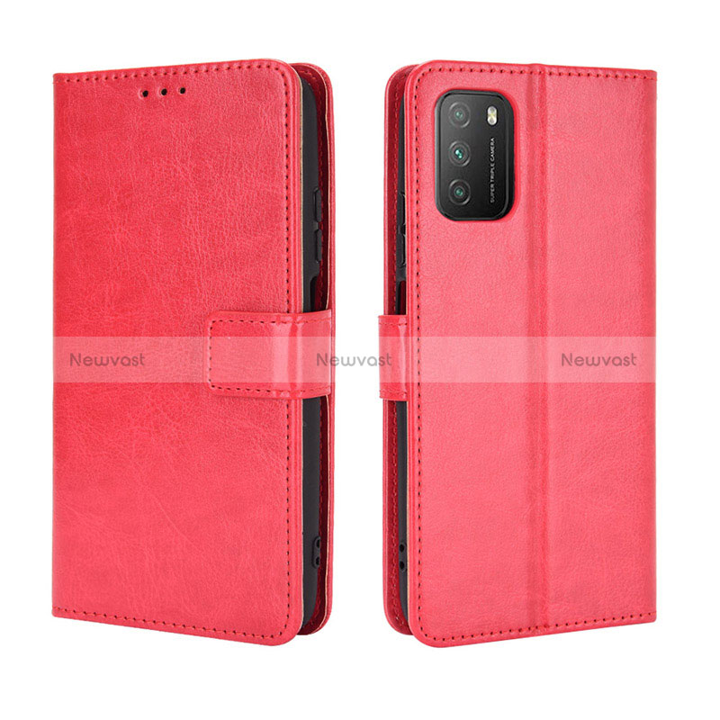 Leather Case Stands Flip Cover Holder BY5 for Xiaomi Poco M3 Red