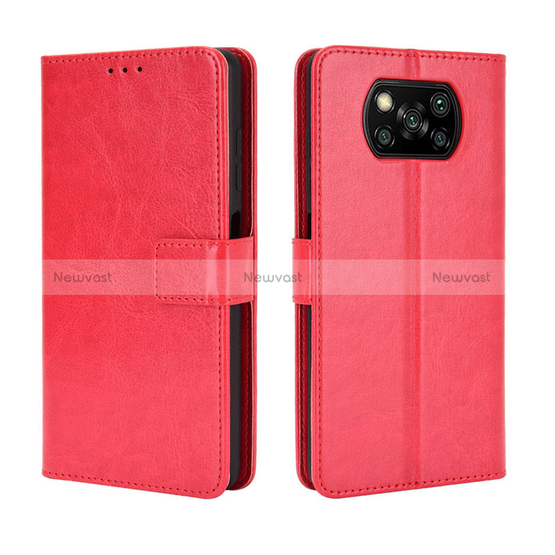 Leather Case Stands Flip Cover Holder BY5 for Xiaomi Poco X3 NFC Red
