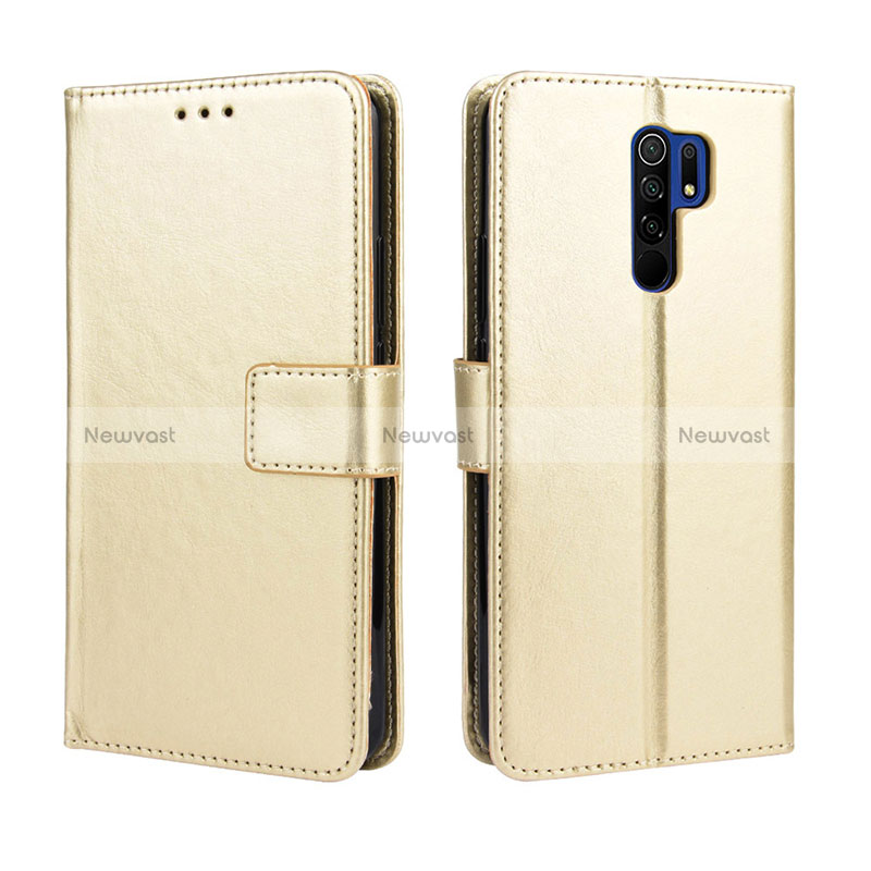 Leather Case Stands Flip Cover Holder BY5 for Xiaomi Redmi 9 Prime India Gold