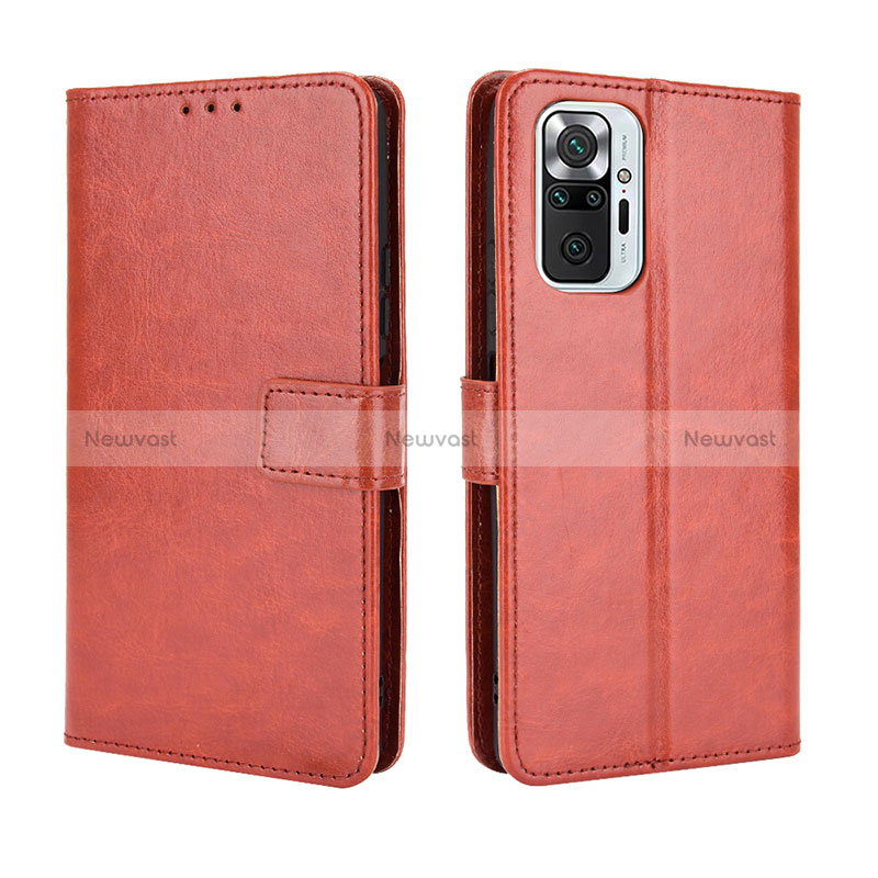 Leather Case Stands Flip Cover Holder BY5 for Xiaomi Redmi Note 10 Pro Max Brown