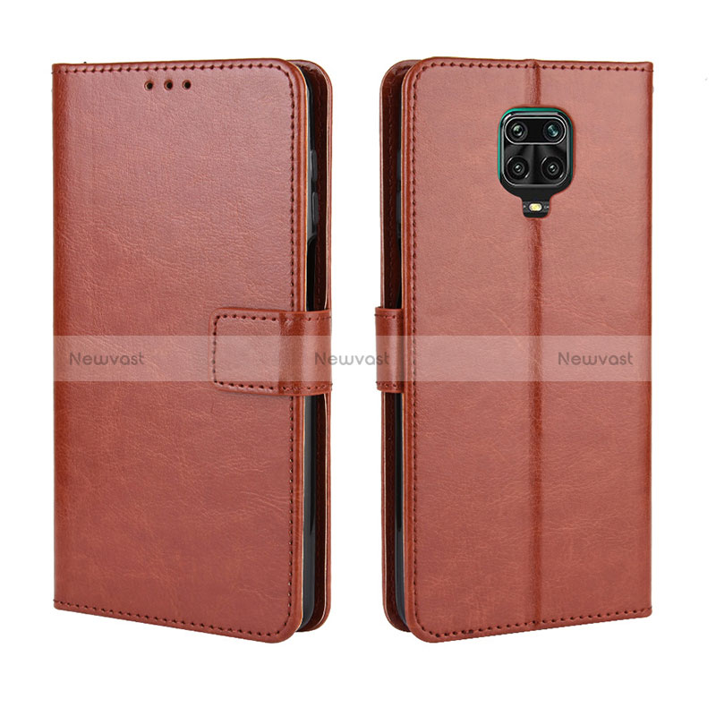 Leather Case Stands Flip Cover Holder BY5 for Xiaomi Redmi Note 9 Pro Brown