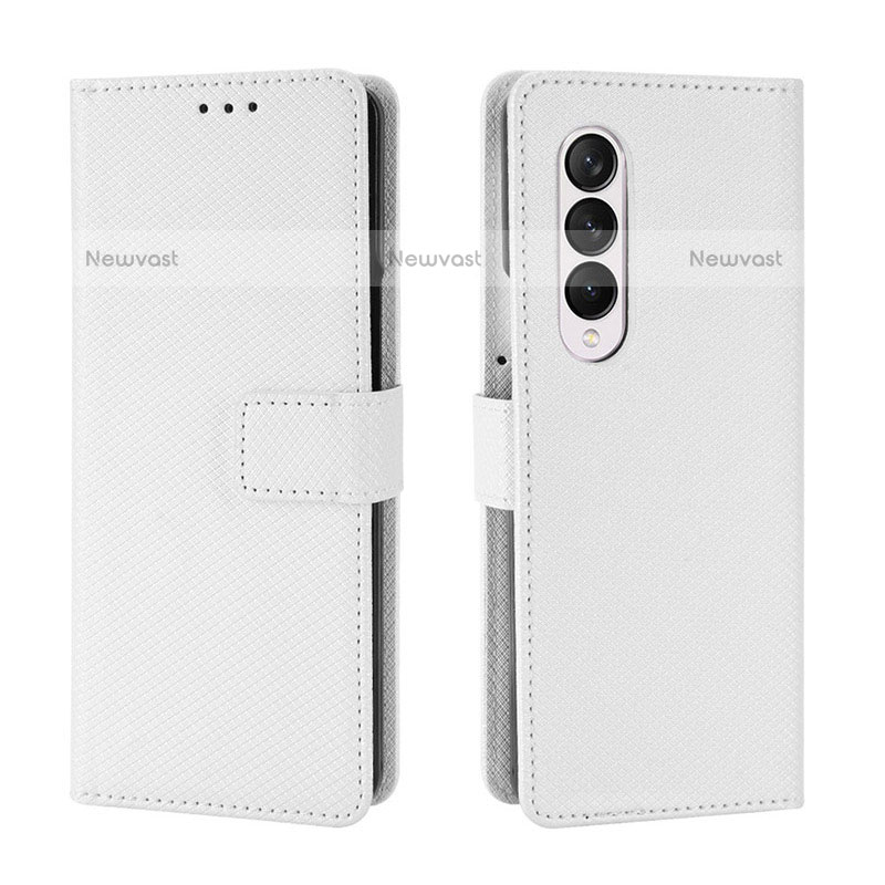 Leather Case Stands Flip Cover Holder BY6 for Samsung Galaxy Z Fold3 5G White