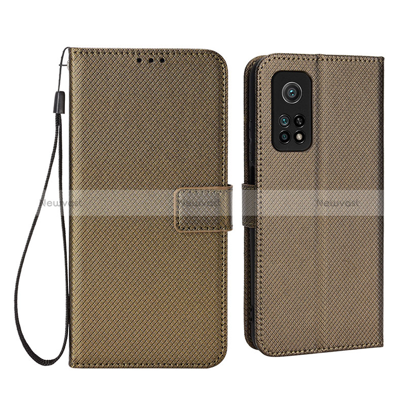 Leather Case Stands Flip Cover Holder BY6 for Xiaomi Mi 10T 5G Brown