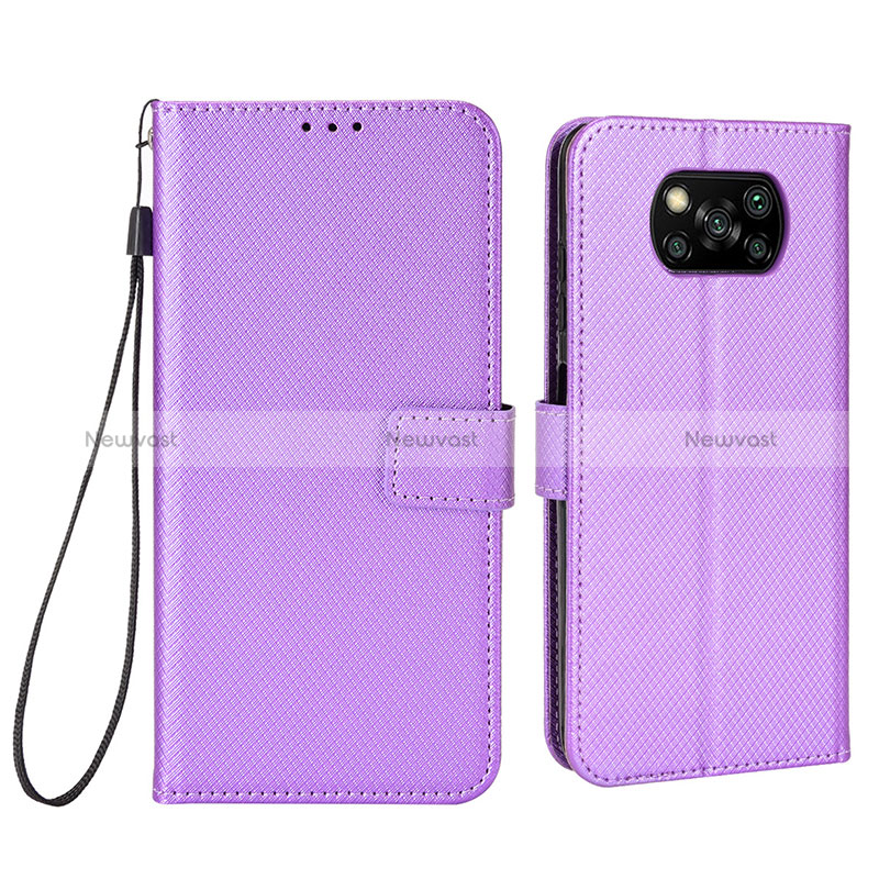 Leather Case Stands Flip Cover Holder BY6 for Xiaomi Poco X3 NFC Purple