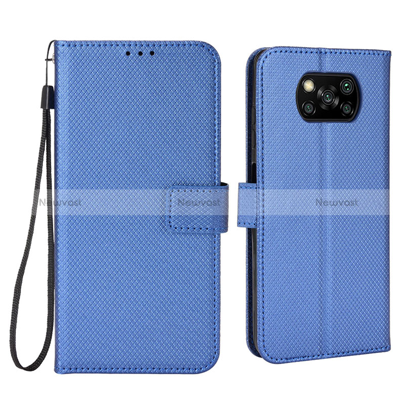 Leather Case Stands Flip Cover Holder BY6 for Xiaomi Poco X3 Pro Blue