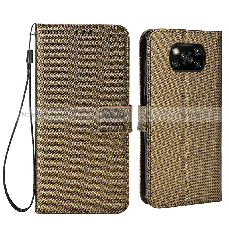 Leather Case Stands Flip Cover Holder BY6 for Xiaomi Poco X3 Pro Brown