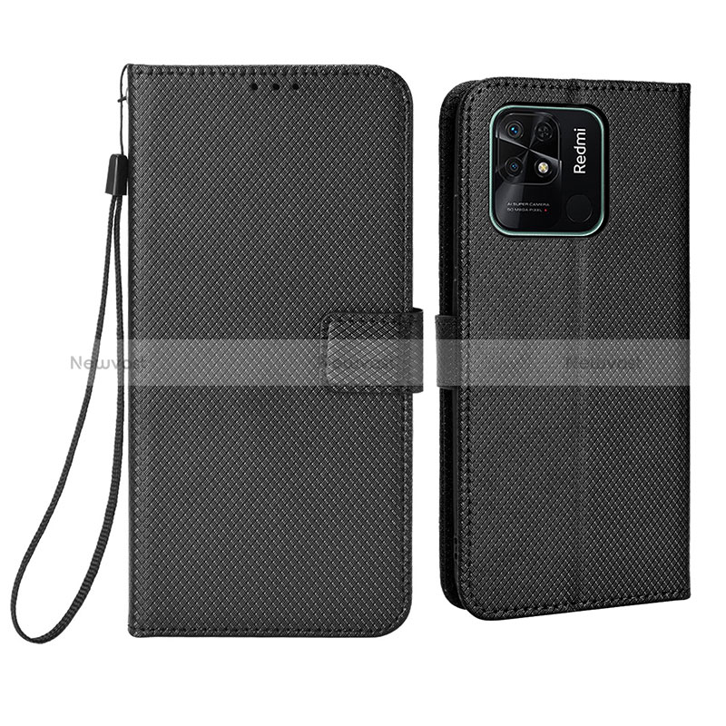 Leather Case Stands Flip Cover Holder BY6 for Xiaomi Redmi 10C 4G Black